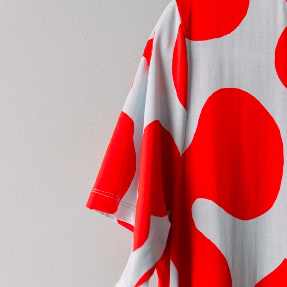 Marimekko - Bold Print - Long T Shirt Dress - Red & Light Blue - Size Large - Picture 5 of 8